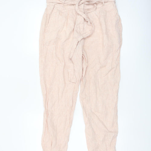 Marks and Spencer Women's Pink Linen Paperbag Tapered Trousers Size 10