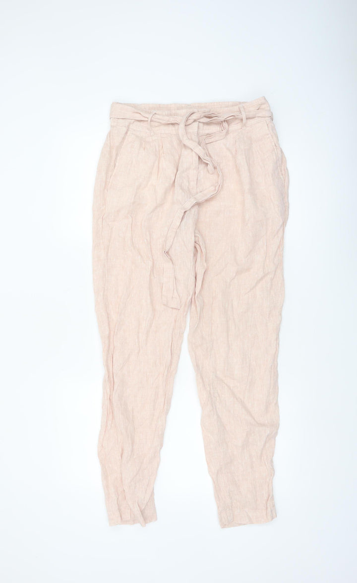 Marks and Spencer Women's Pink Linen Paperbag Tapered Trousers Size 10
