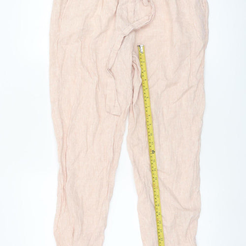 Marks and Spencer Women's Pink Linen Paperbag Tapered Trousers Size 10
