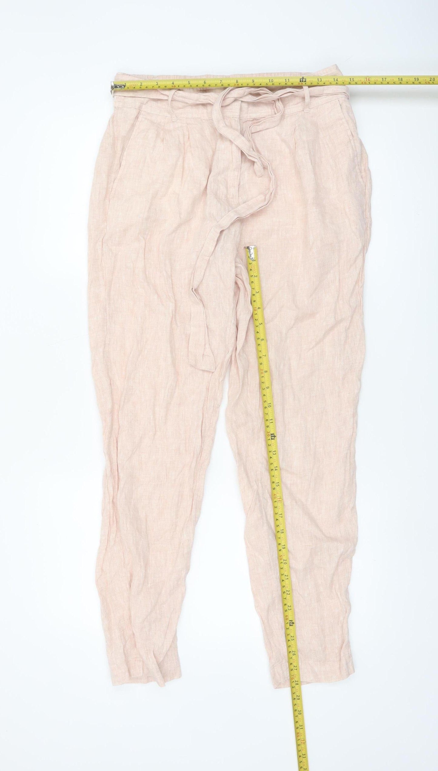 Marks and Spencer Women's Pink Linen Paperbag Tapered Trousers Size 10