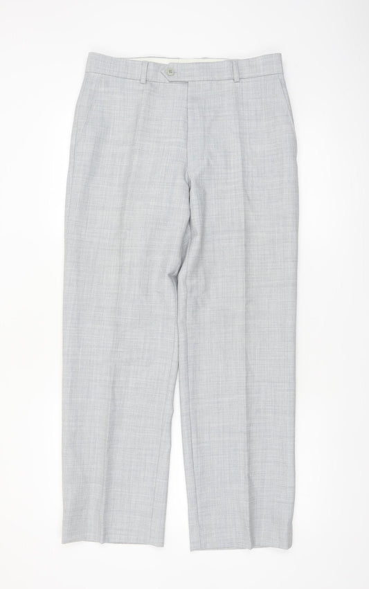 Lancers Men's Grey Wool Blend Dress Pants 32S Regular Fit Formal Trousers