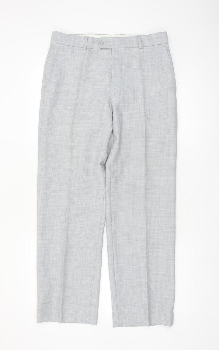 Lancers Men's Grey Wool Blend Dress Pants 32S Regular Fit Formal Trousers