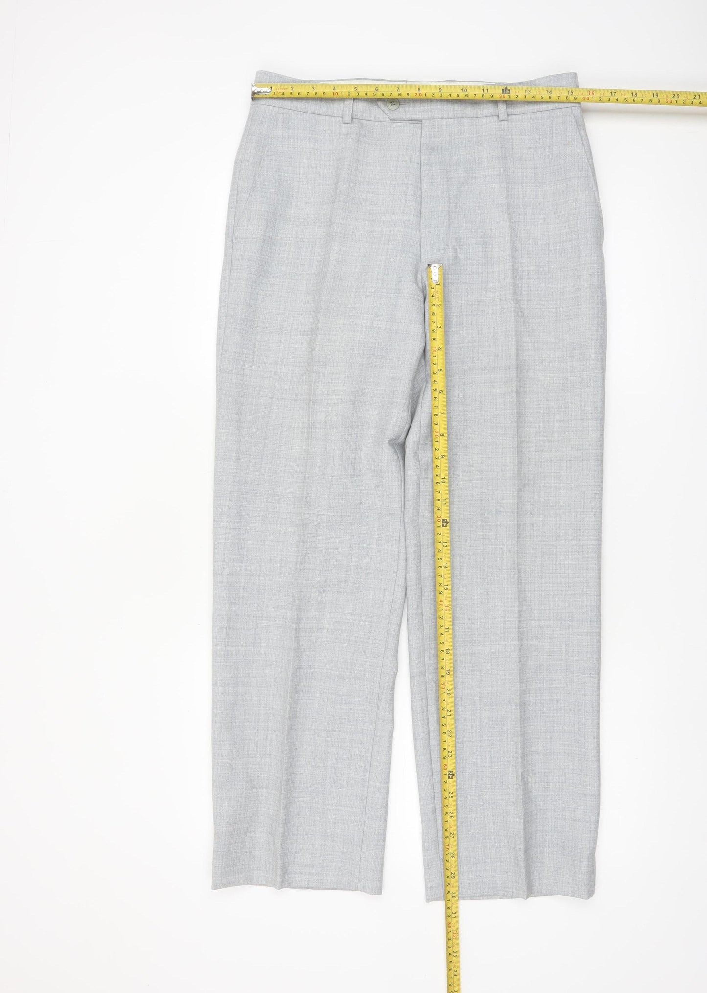 Lancers Men's Grey Wool Blend Dress Pants 32S Regular Fit Formal Trousers