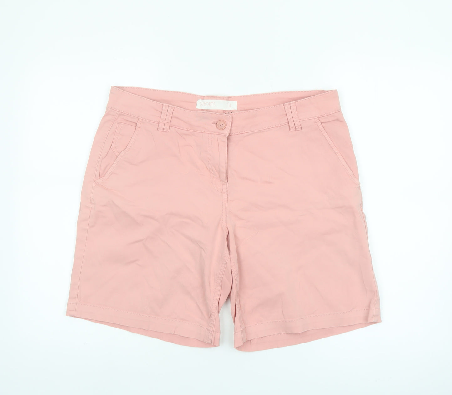 Next Women Pink Chino Shorts Size 14 Cotton Blend Casual