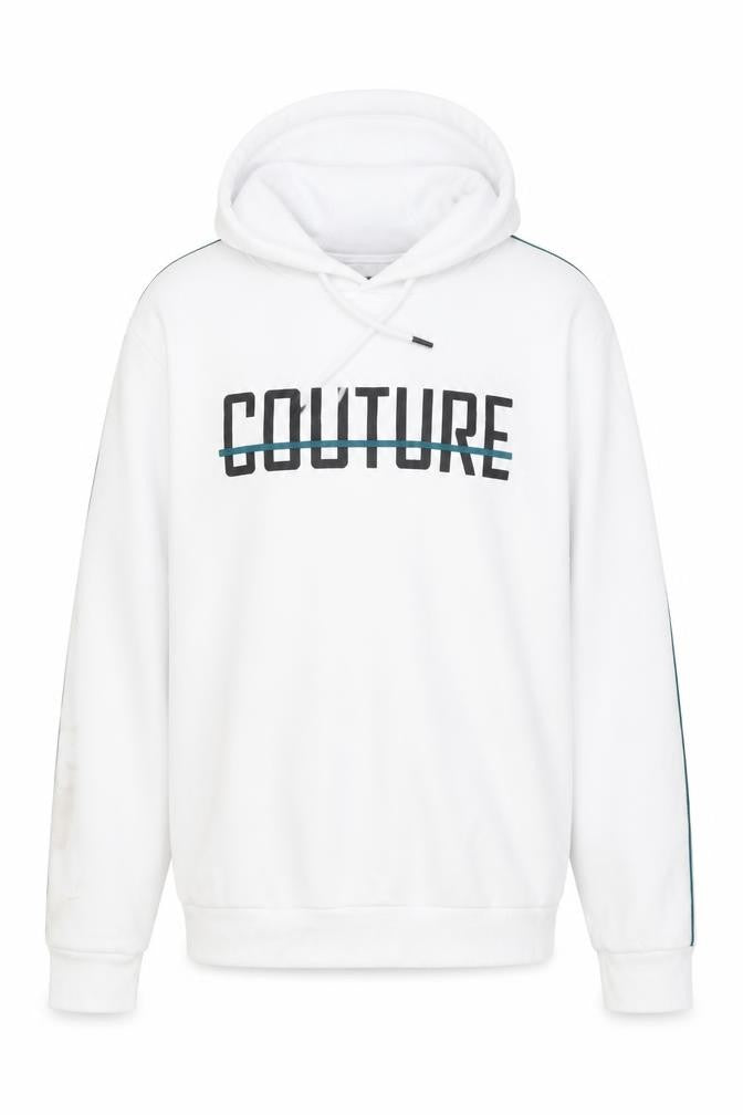 Front view of Fresh Couture Men’s White Hoodie Medium Designer Pullover