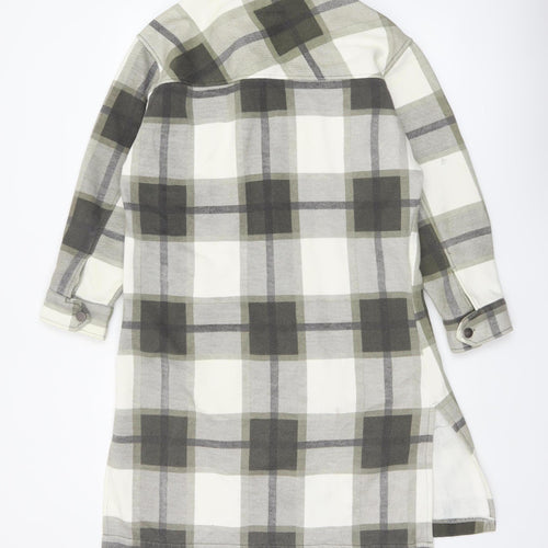Rising Womens Green Checked Long Shacket Jacket Size M Cotton Blend