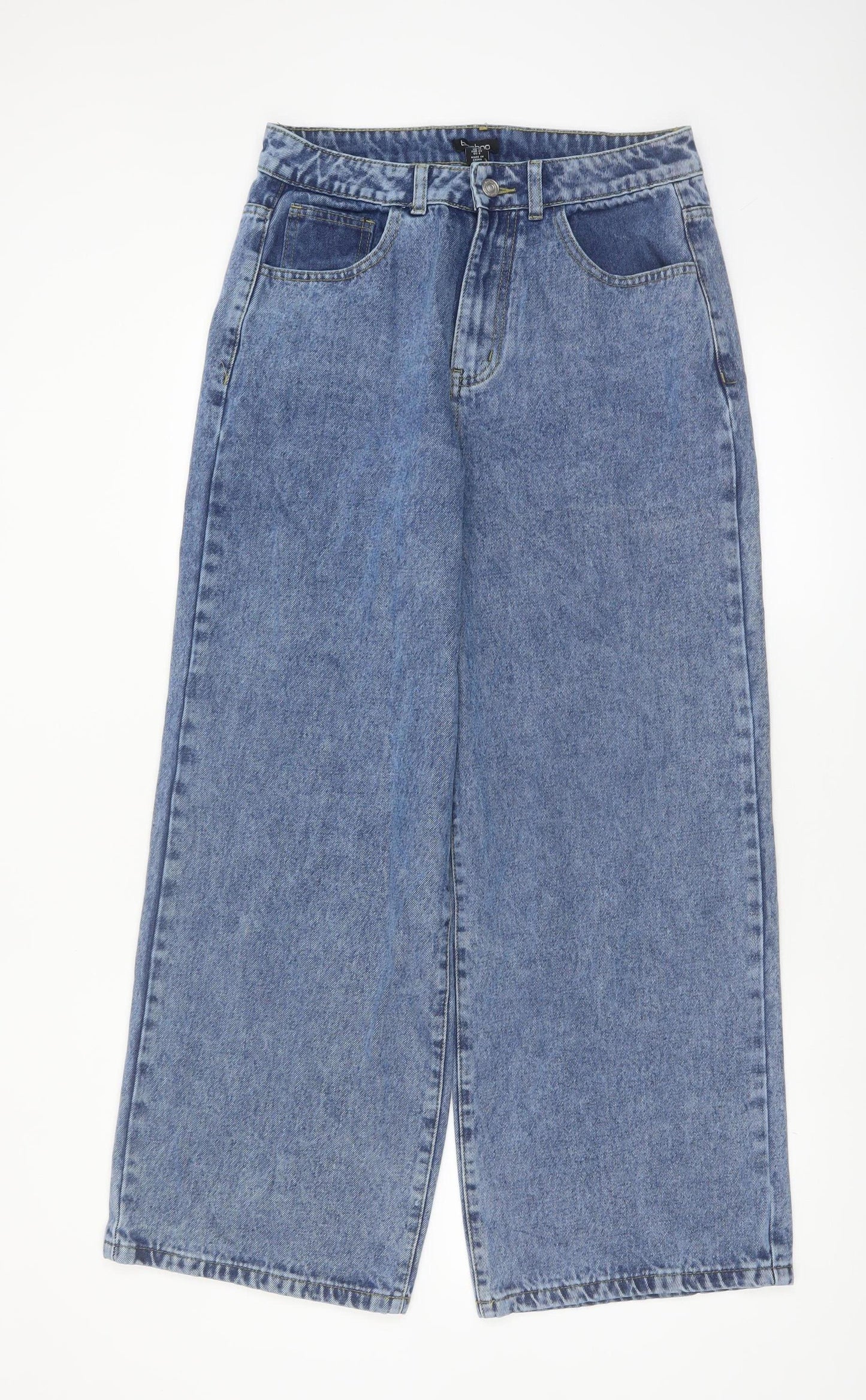 Boohoo Women's Blue Wide-Leg High Rise Denim Jeans Size 12