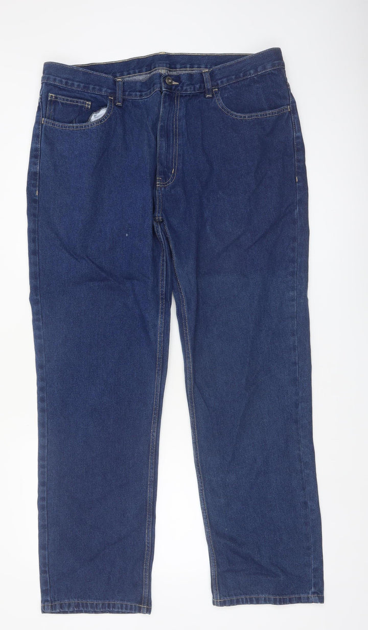 George Men's Blue Straight Jeans 40W 32L Cotton Denim