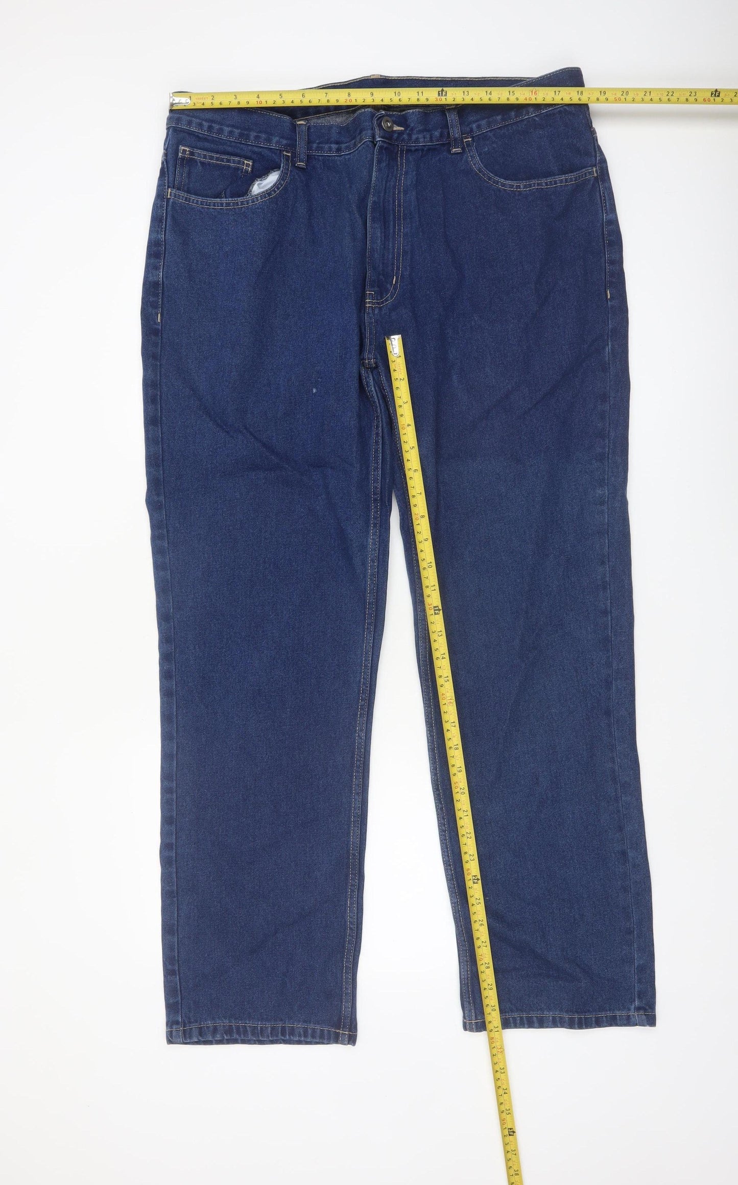 George Men's Blue Straight Jeans 40W 32L Cotton Denim