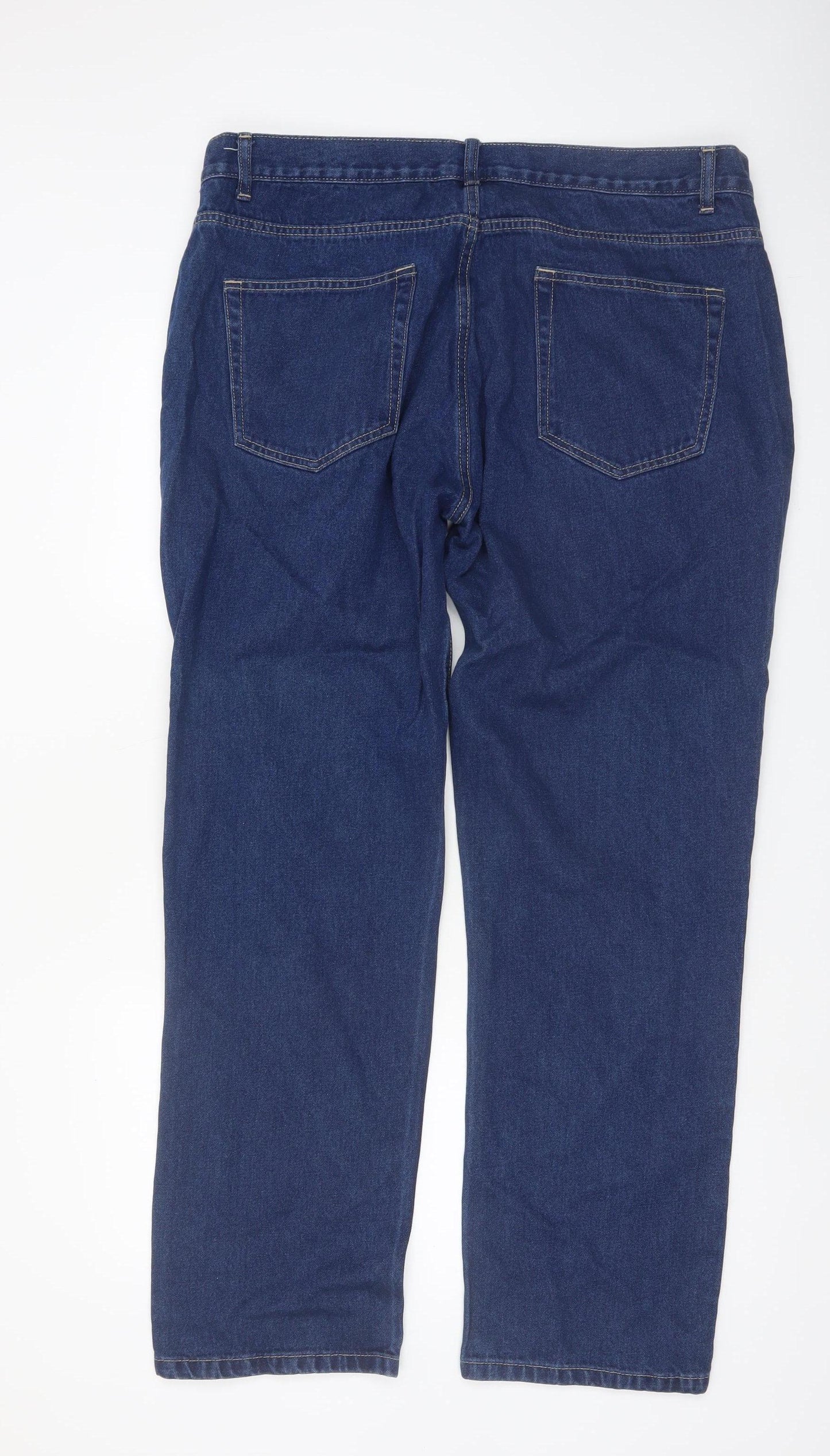 George Men's Blue Straight Jeans 40W 32L Cotton Denim