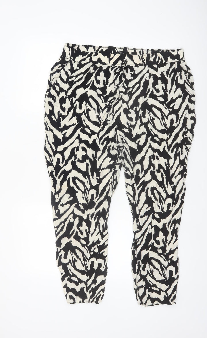 F&F Women’s Black Animal Print Tapered Lightweight Trousers UK 18