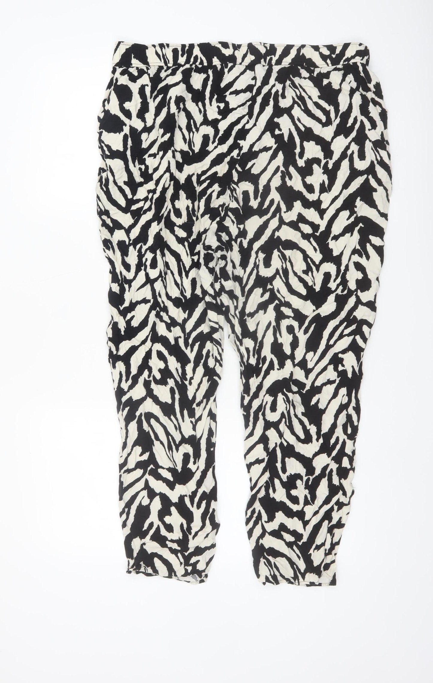 F&F Women’s Black Animal Print Tapered Lightweight Trousers UK 18