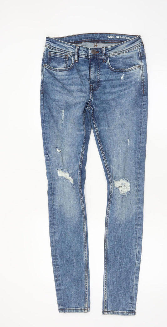 Denim Co Men’s Blue Super Skinny Distressed Jeans W30 L32