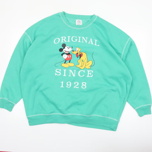 Disney x Primark Women Green Mickey Mouse Sweatshirt L Crew Neck