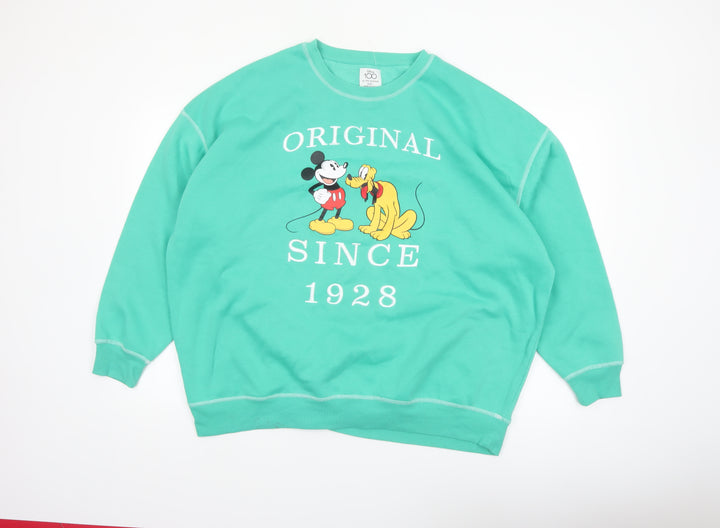 Disney x Primark Women Green Mickey Mouse Sweatshirt L Crew Neck