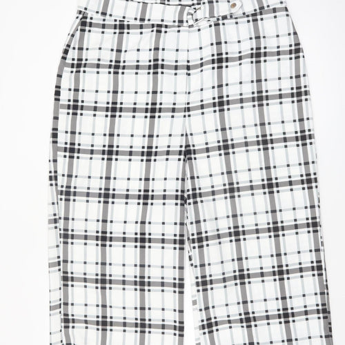 Peacocks Womens White Black Plaid Wide Leg Cropped Trousers Size 18
