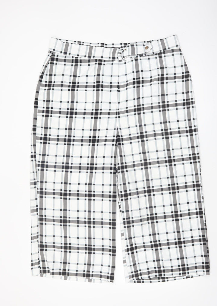 Peacocks Womens White Black Plaid Wide Leg Cropped Trousers Size 18