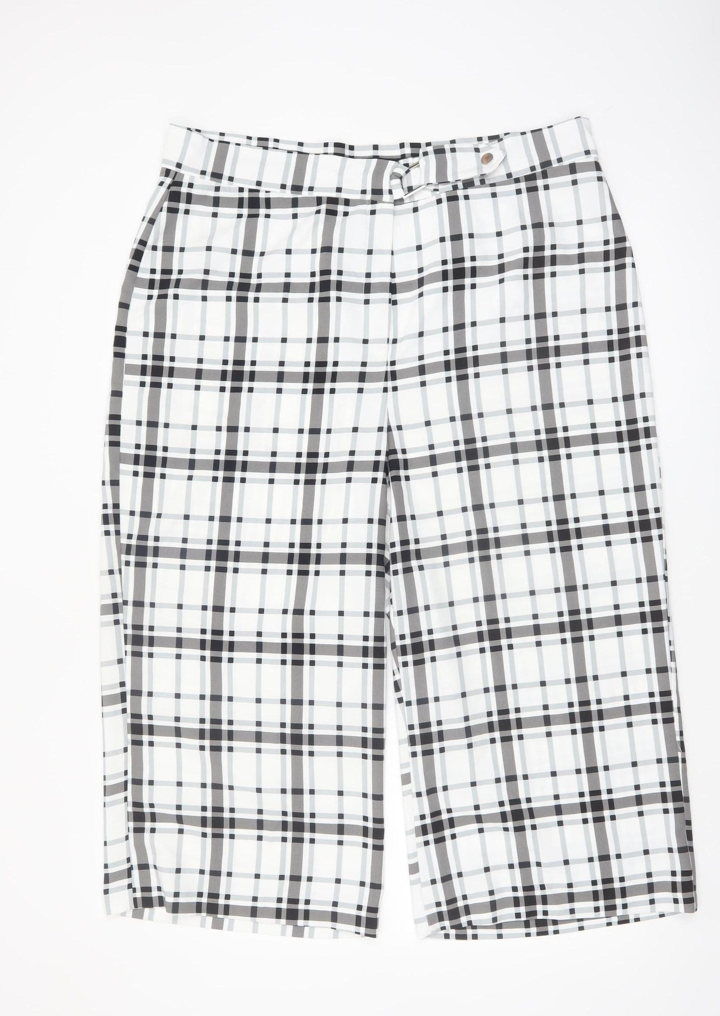 Peacocks Womens White Black Plaid Wide Leg Cropped Trousers Size 18