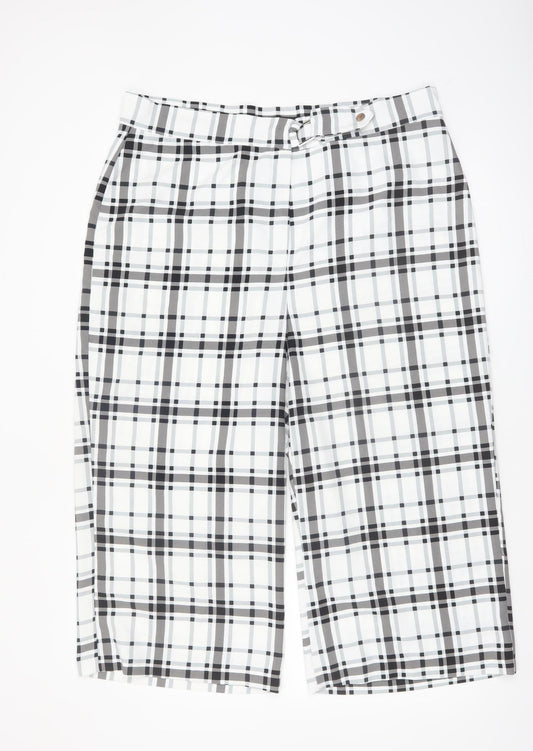 Peacocks Womens White Black Plaid Wide Leg Cropped Trousers Size 18