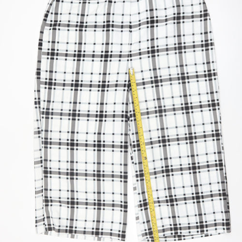Peacocks Womens White Black Plaid Wide Leg Cropped Trousers Size 18
