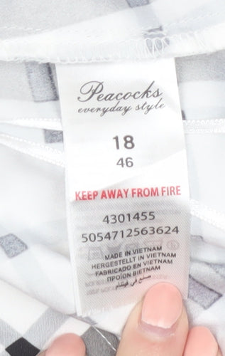 Peacocks Womens White Black Plaid Wide Leg Cropped Trousers Size 18