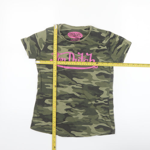 Von Dutch Women's Green Camouflage T-Shirt Size 10 Slim Fit