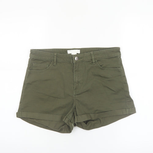 H&M Womens Green Chino Shorts Size 12 Cotton Blend High Rise Casual