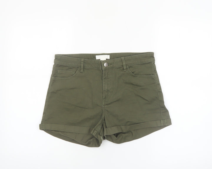 H&M Womens Green Chino Shorts Size 12 Cotton Blend High Rise Casual