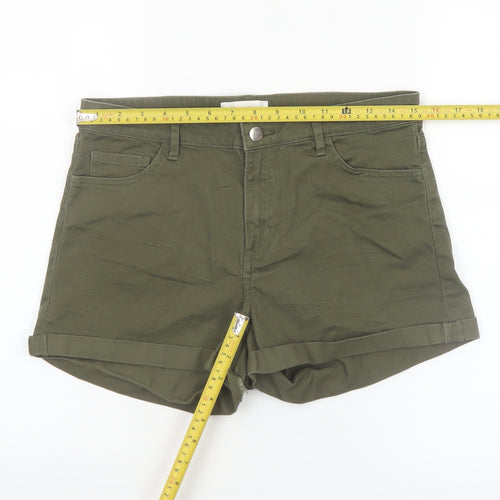 H&M Womens Green Chino Shorts Size 12 Cotton Blend High Rise Casual