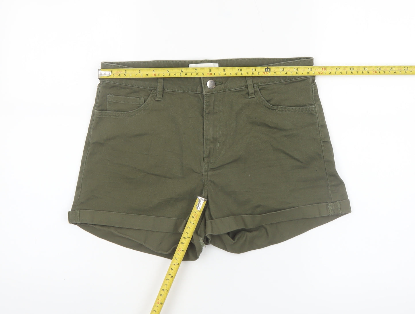 H&M Womens Green Chino Shorts Size 12 Cotton Blend High Rise Casual