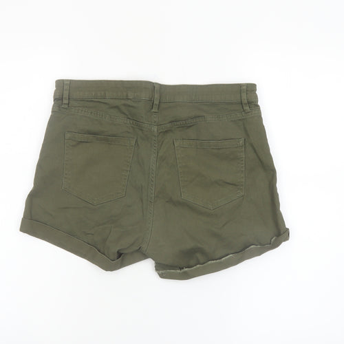 H&M Womens Green Chino Shorts Size 12 Cotton Blend High Rise Casual