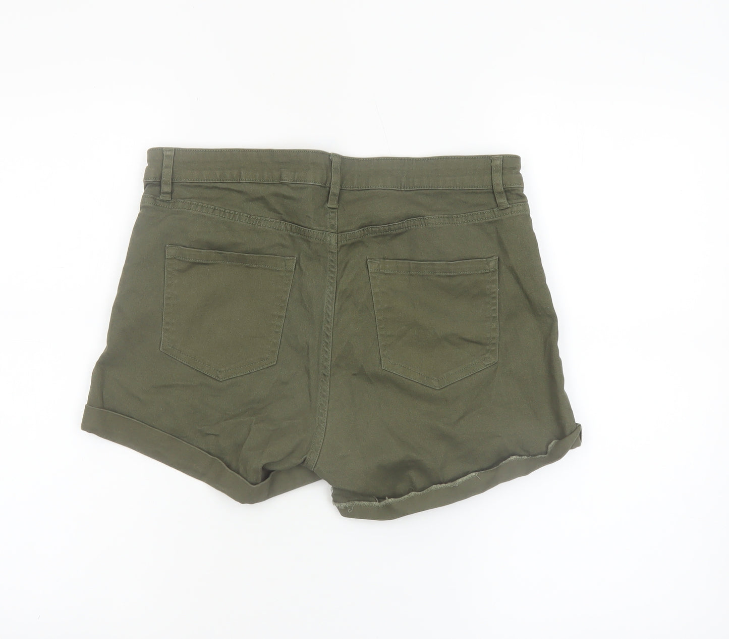 H&M Womens Green Chino Shorts Size 12 Cotton Blend High Rise Casual