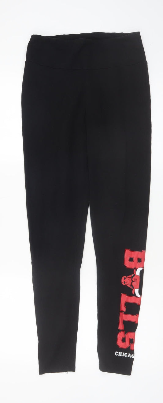 NBA Womens Black Leggings Small Cotton Stretch Chicago Bulls Print