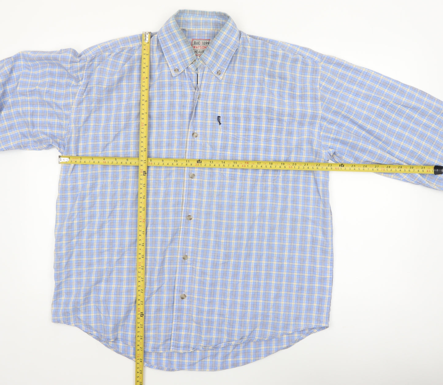 Watsons Heavies Men’s Blue Check Cotton Button-Up Shirt M