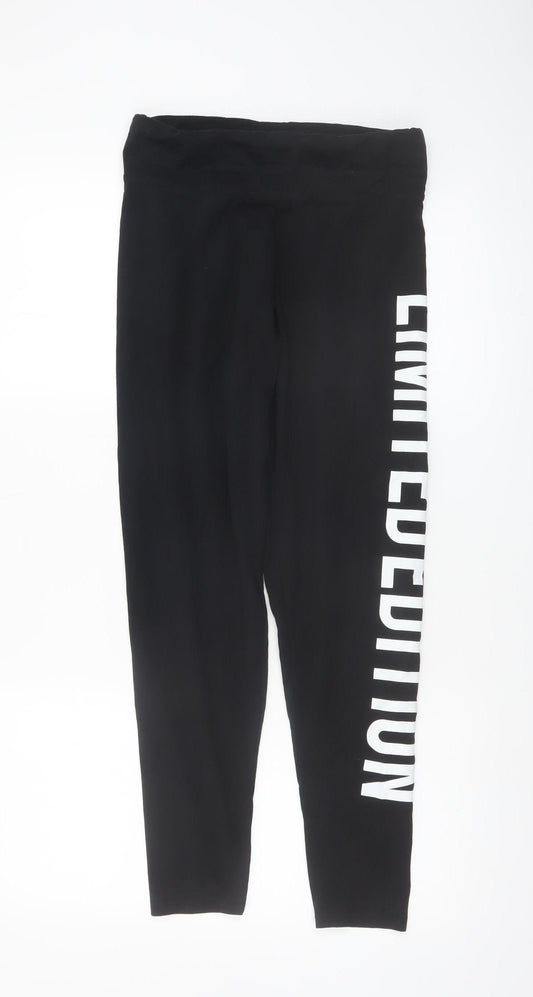 Golddigga Womens Black Leggings Size 12 Stretch Logo Print