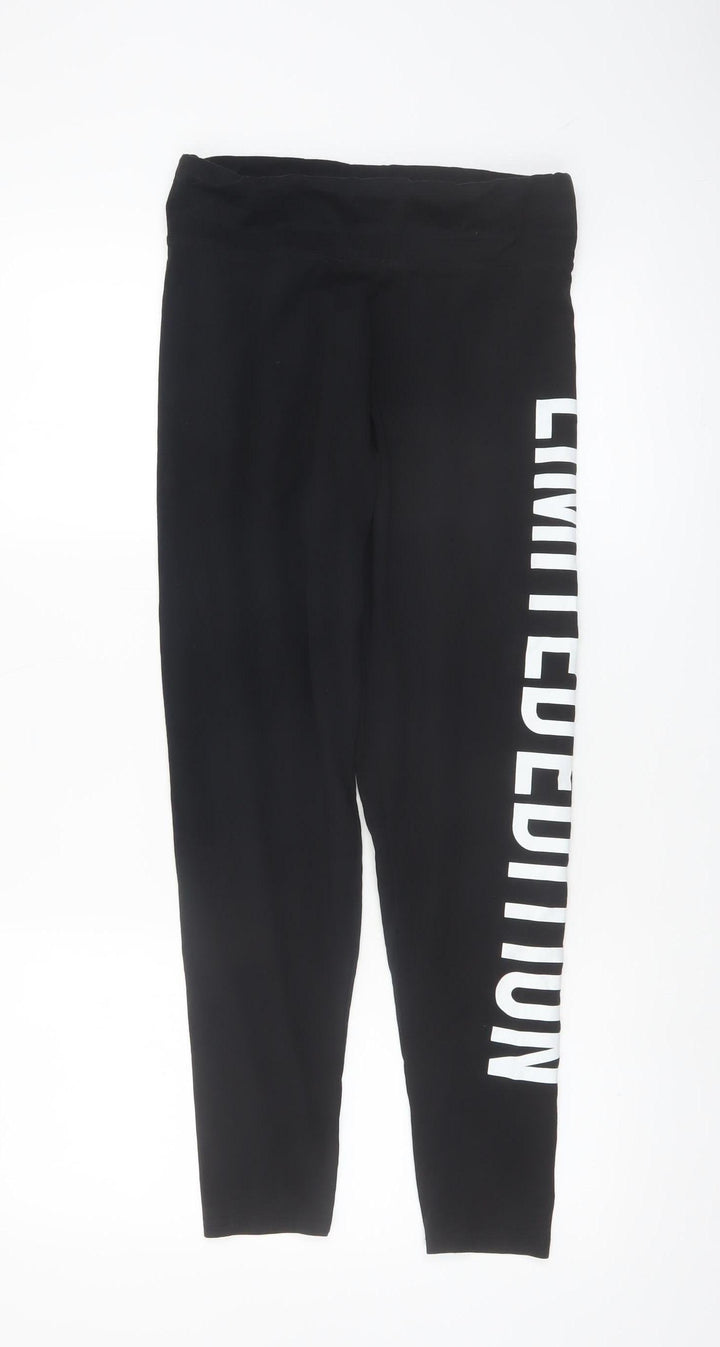 Golddigga Womens Black Leggings Size 12 Stretch Logo Print