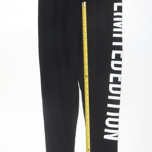 Golddigga Womens Black Leggings Size 12 Stretch Logo Print