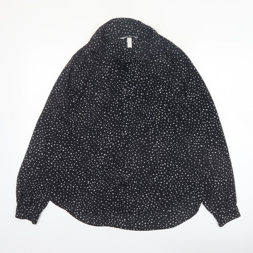 H&M Women’s Black Polka Dot Button-Up Long Sleeve Shirt Size S