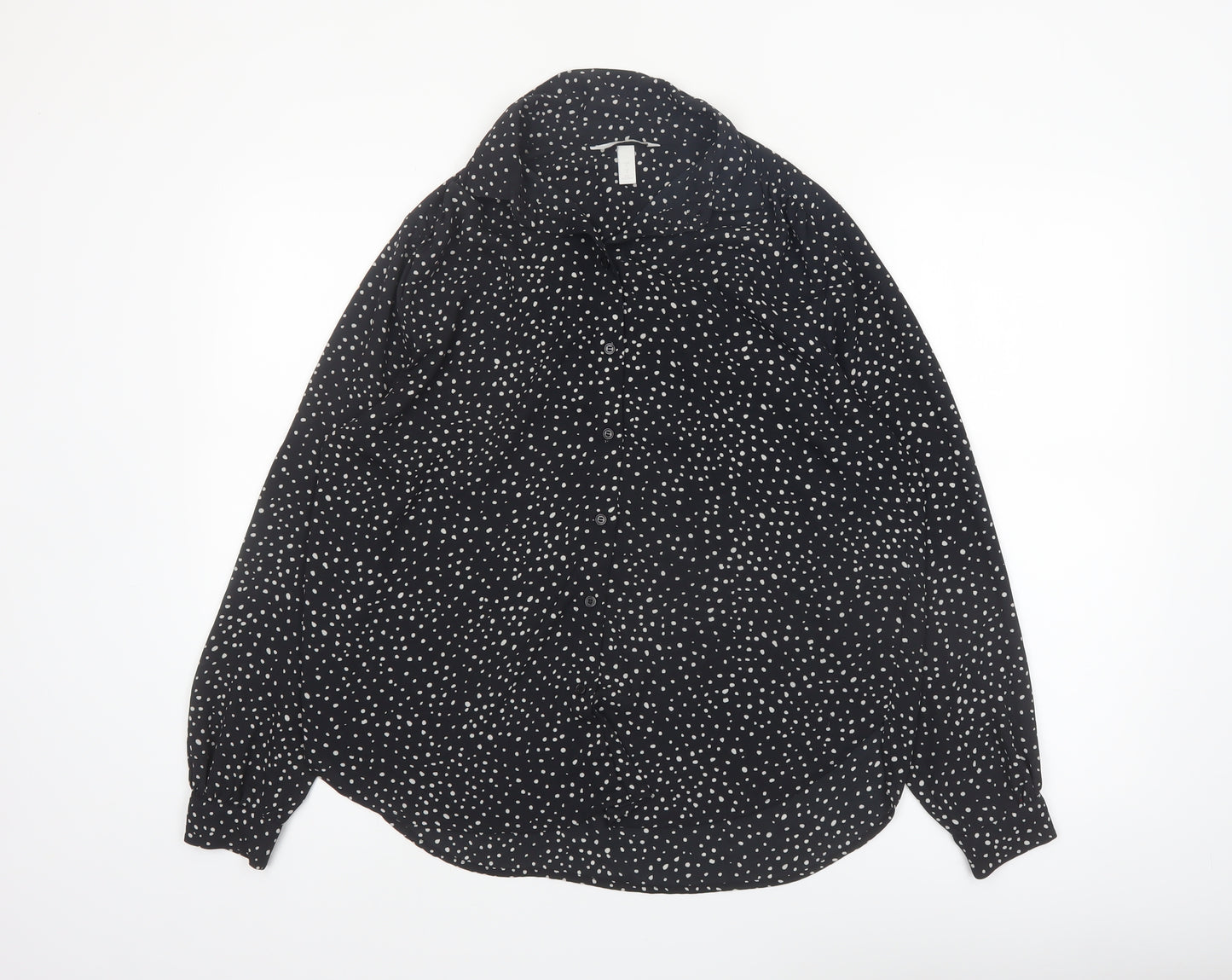 H&M Women’s Black Polka Dot Button-Up Long Sleeve Shirt Size S