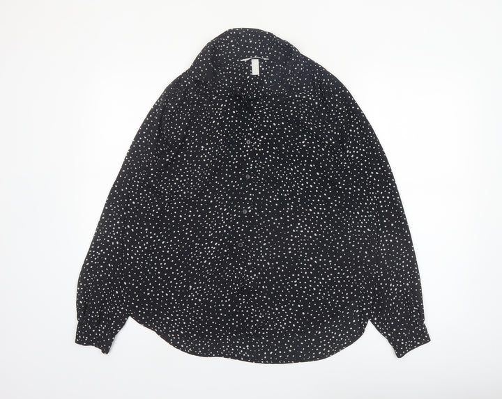 H&M Women’s Black Polka Dot Button-Up Long Sleeve Shirt Size S