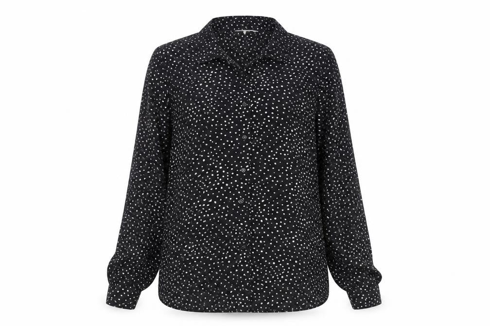 H&M Women’s Black Polka Dot Button-Up Long Sleeve Shirt Size S