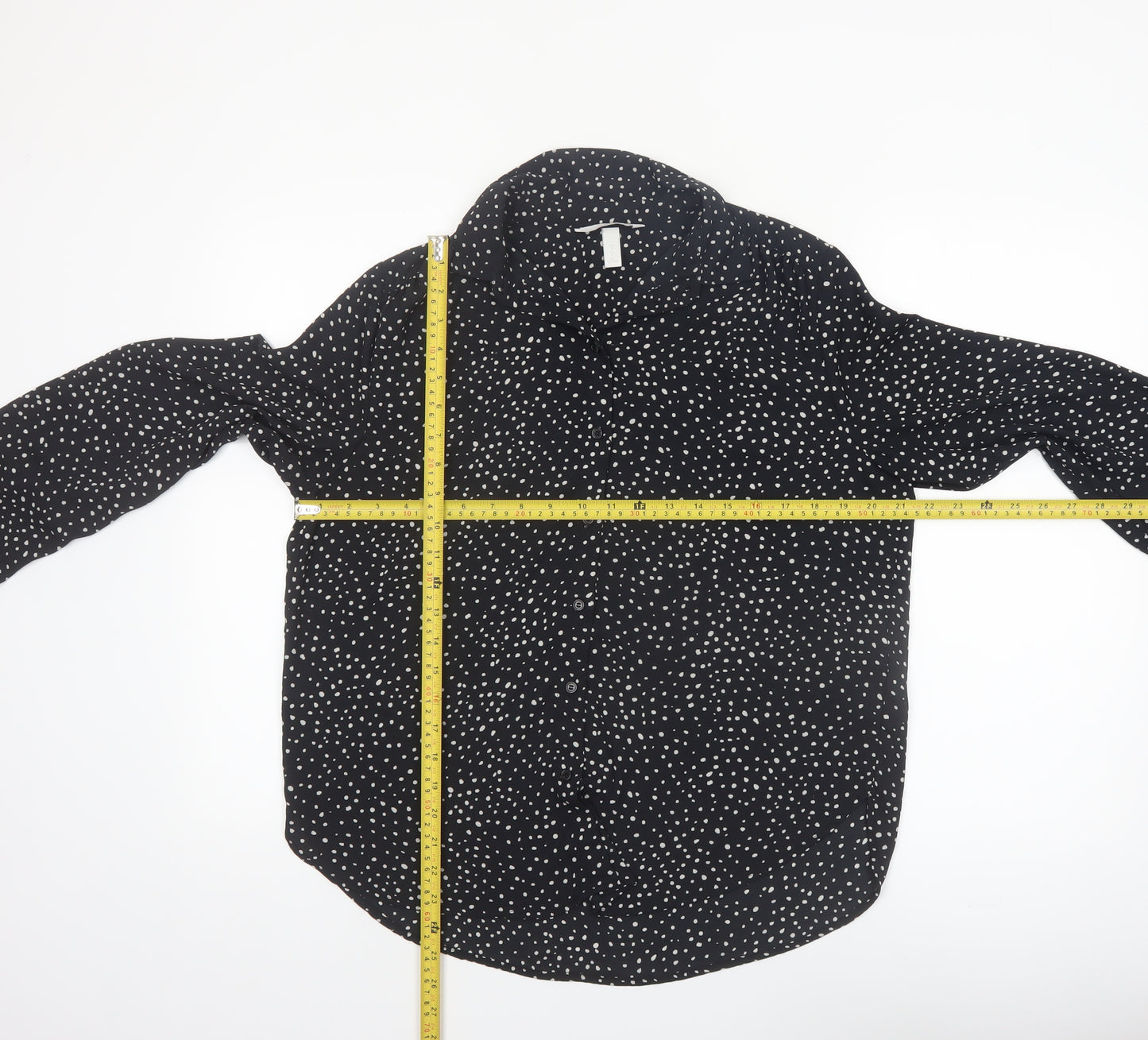 H&M Women’s Black Polka Dot Button-Up Long Sleeve Shirt Size S