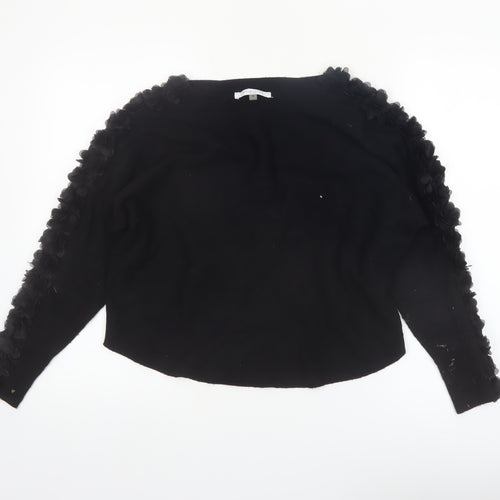 Sioni Milano Women's Black M Pullover Jumper with 3D Flower Sleeves