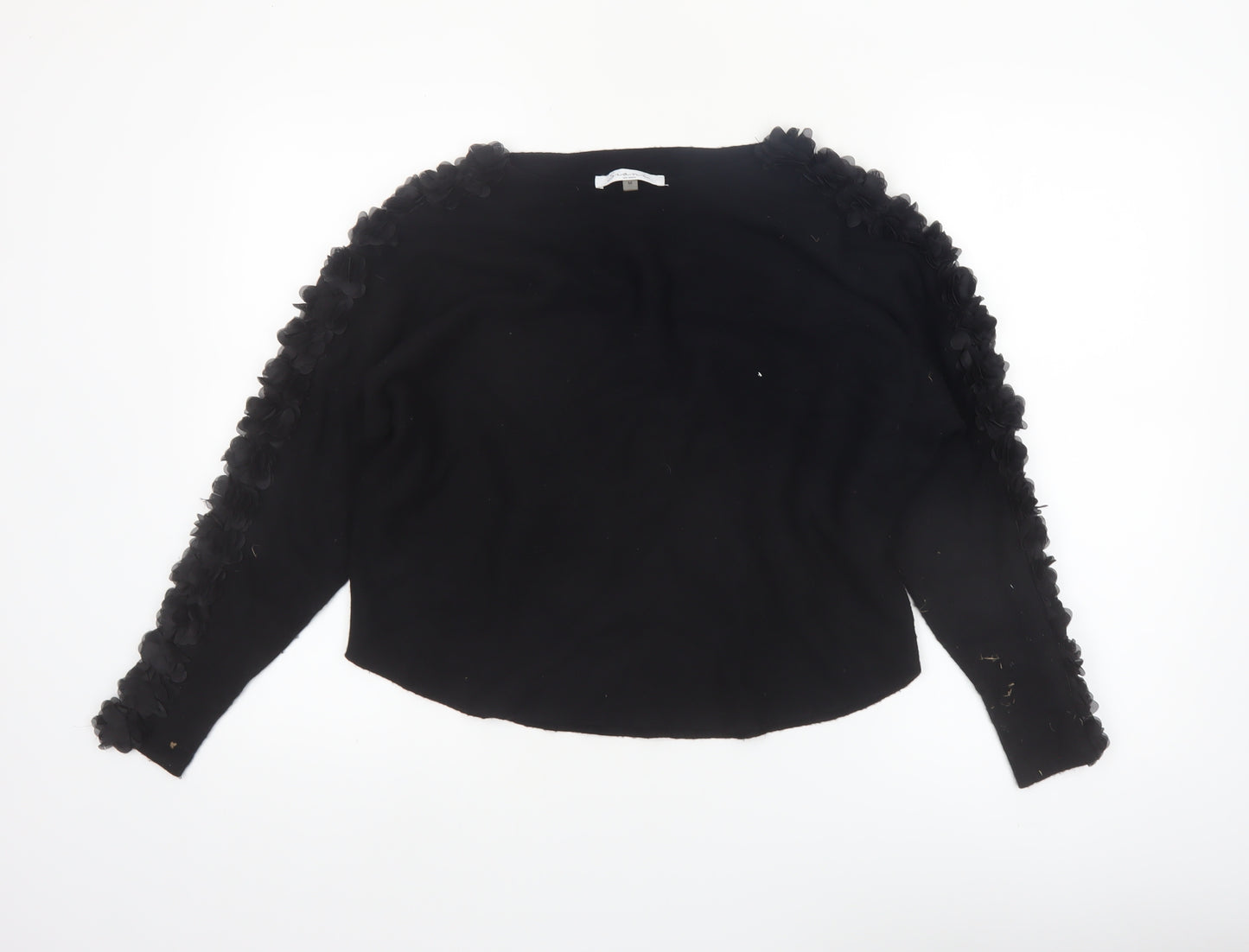 Sioni Milano Women's Black M Pullover Jumper with 3D Flower Sleeves