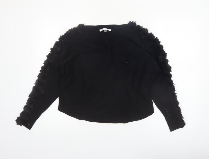 Sioni Milano Women's Black M Pullover Jumper with 3D Flower Sleeves