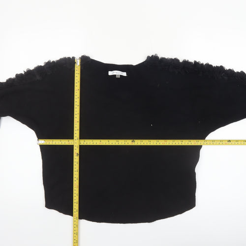 Sioni Milano Women's Black M Pullover Jumper with 3D Flower Sleeves