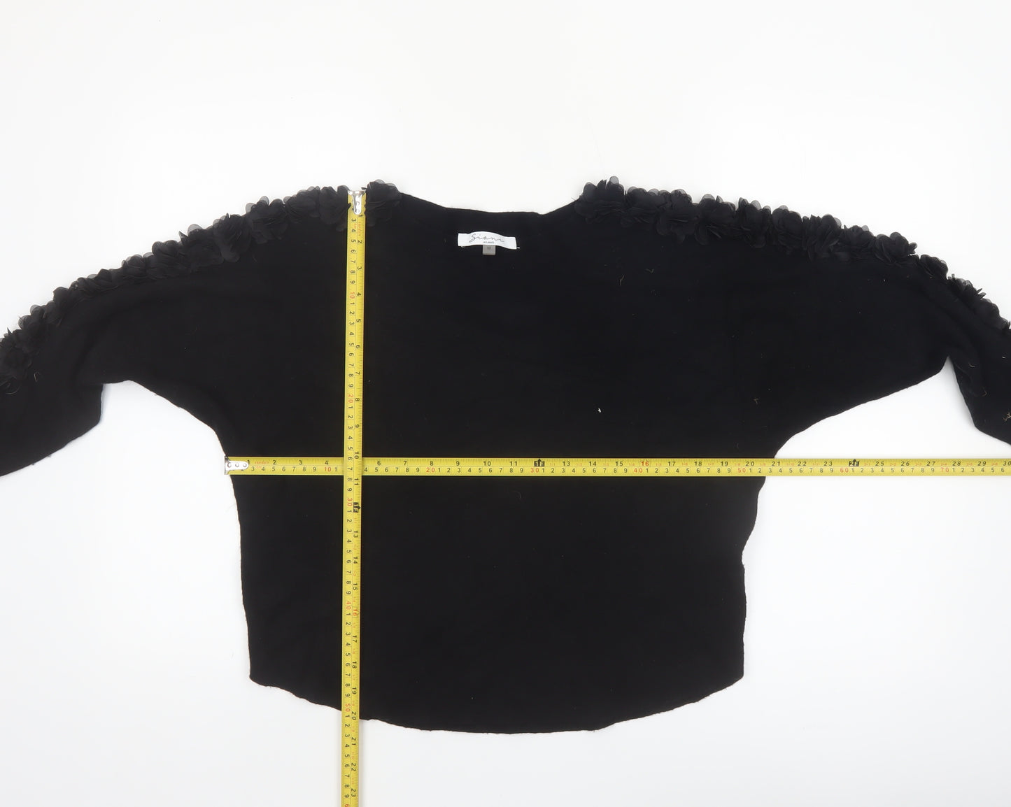 Sioni Milano Women's Black M Pullover Jumper with 3D Flower Sleeves