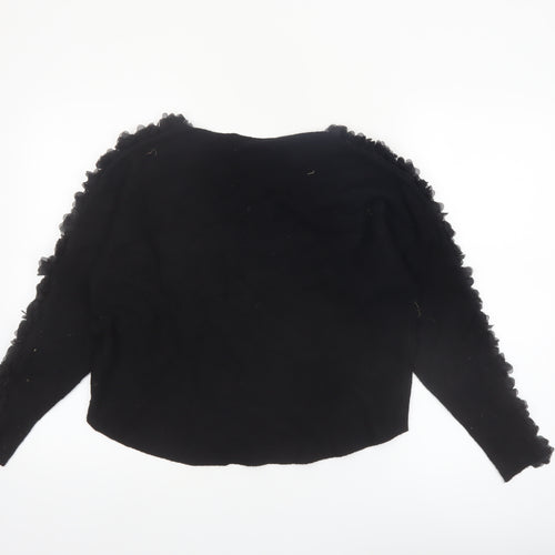 Sioni Milano Women's Black M Pullover Jumper with 3D Flower Sleeves
