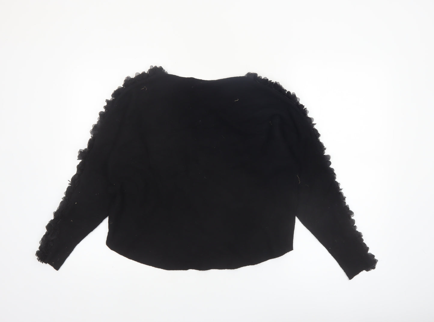 Sioni Milano Women's Black M Pullover Jumper with 3D Flower Sleeves
