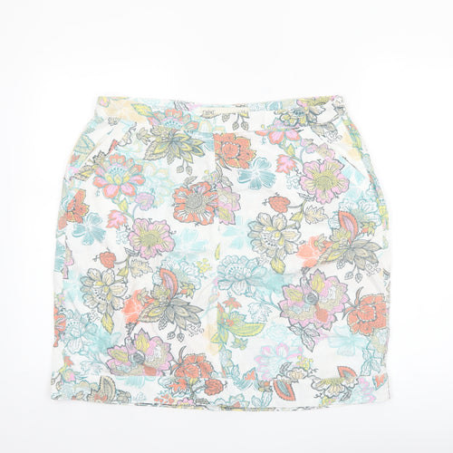 Next Women’s Multicoloured Floral Linen Blend Knee Length Skirt Size 14